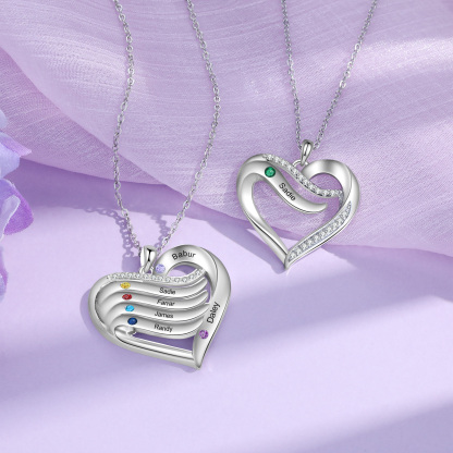 Personalised Hearts Necklace Custom 6 Names & 6 Birthstones Pendant Gifts for Mum/Nan | Jessemade