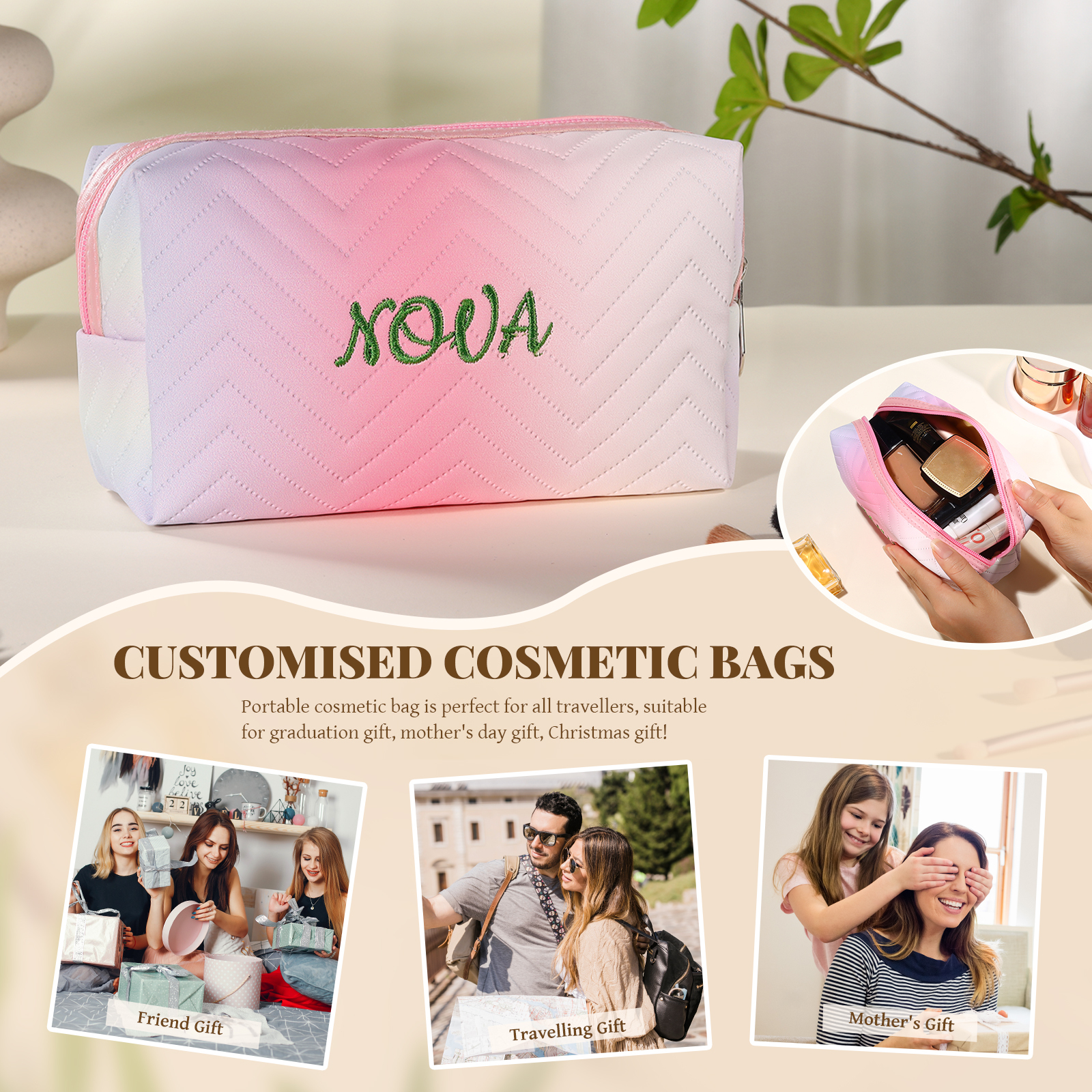 Borsa Cosmetica Personalizzata in PU Colorato con Nome – Regalo di Natale per Lei | Jessemade