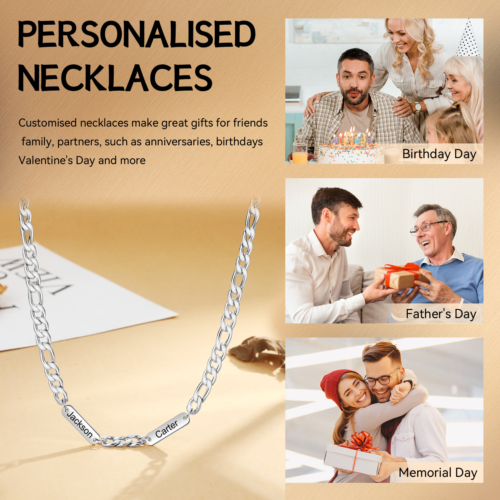 Personalised Men's Name Necklace - Customise 2 Names, Valentine’s Day Gift for Him | Jessemade