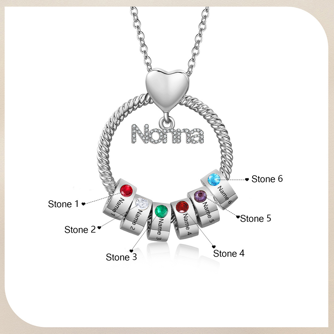 Collana Personalizzata con 6 Nomi e 6 Pietre di Nascita - Un Legame Inciso nel Cuore per Sempre - Regalo di Natale per Nonna | Jessemade