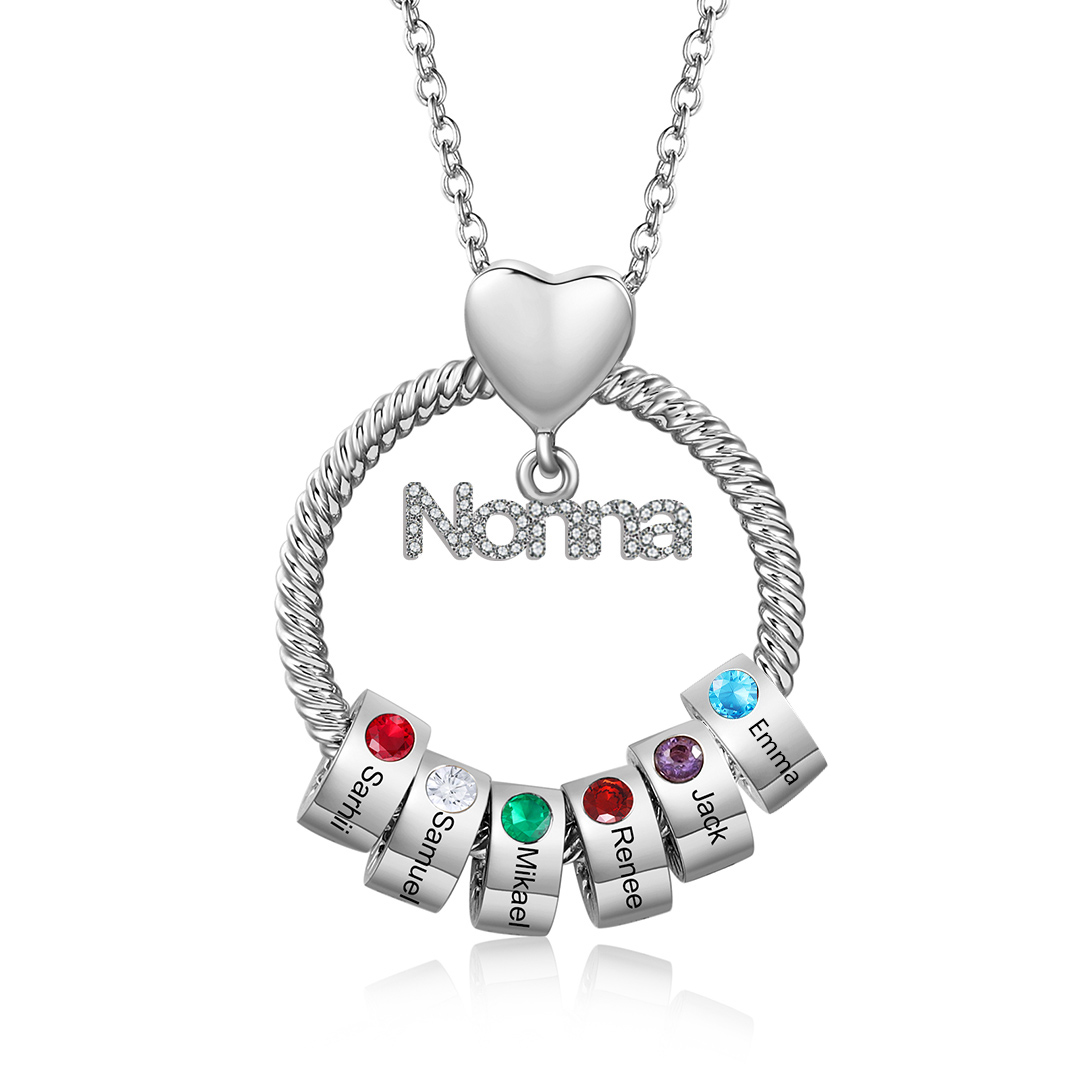 Collana Personalizzata con 6 Nomi e 6 Pietre di Nascita - Un Legame Inciso nel Cuore per Sempre - Regalo di Natale per Nonna | Jessemade