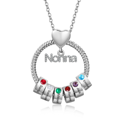 Collana Personalizzata con 6 Nomi e 6 Pietre di Nascita - Un Legame Inciso nel Cuore per Sempre - Regalo di Natale per Nonna | Jessemade