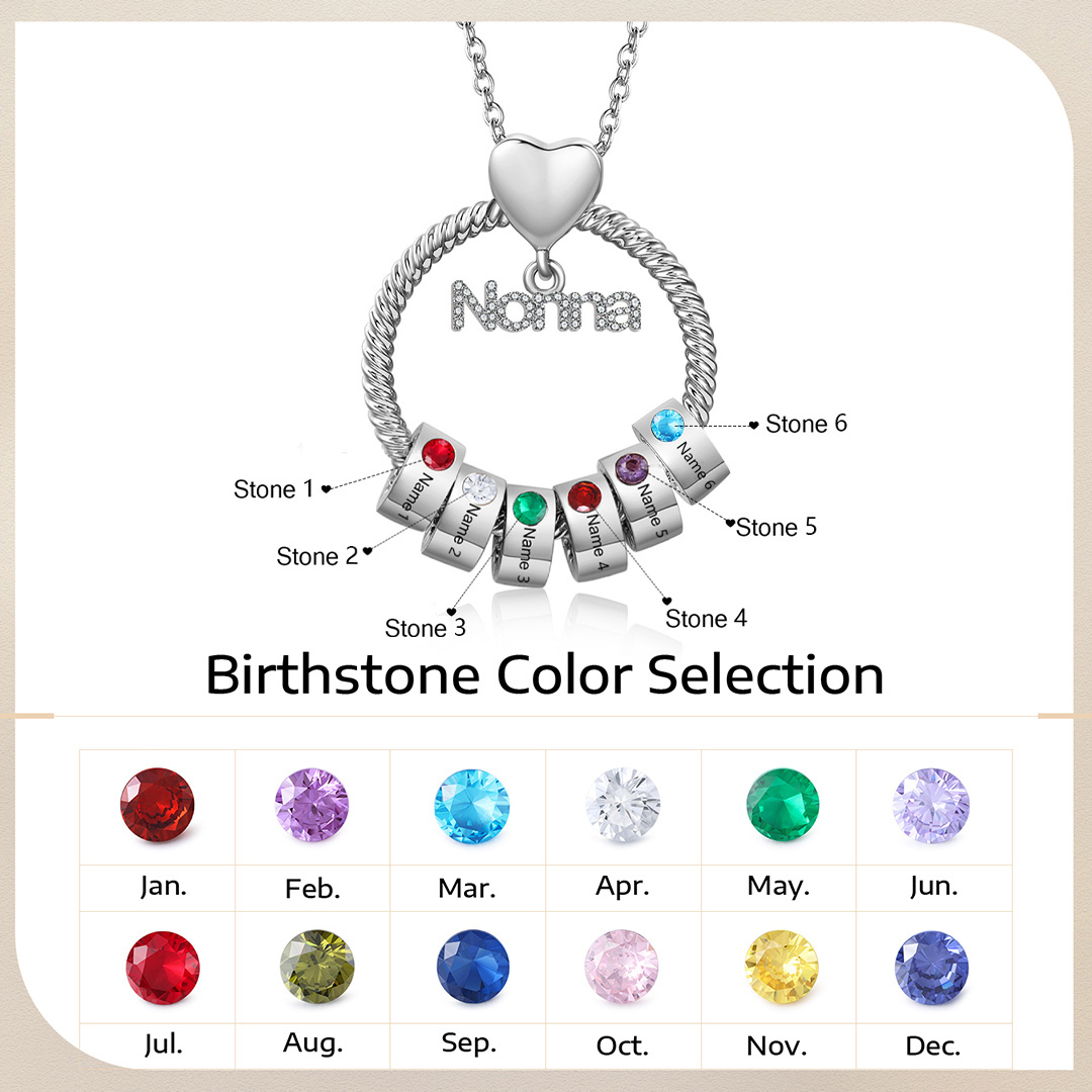 Collana Personalizzata con 6 Nomi e 6 Pietre di Nascita - Un Legame Inciso nel Cuore per Sempre - Regalo di Natale per Nonna | Jessemade