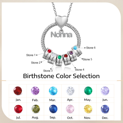 Collana Personalizzata con 6 Nomi e 6 Pietre di Nascita - Un Legame Inciso nel Cuore per Sempre - Regalo di Natale per Nonna | Jessemade