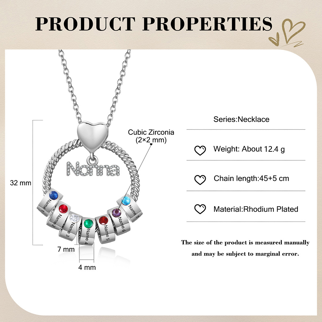 Collana Personalizzata con 7 Nomi e 7 Pietre di Nascita - Un Legame Inciso nel Cuore per Sempre - Regalo di Natale per Nonna | Jessemade