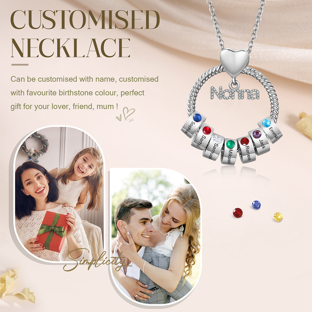 Collana Personalizzata con 7 Nomi e 7 Pietre di Nascita - Un Legame Inciso nel Cuore per Sempre - Regalo di Natale per Nonna | Jessemade