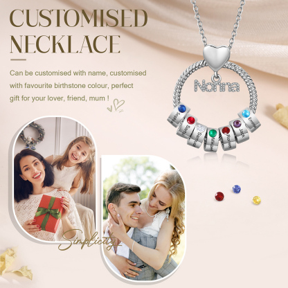 Collana Personalizzata con 7 Nomi e 7 Pietre di Nascita - Un Legame Inciso nel Cuore per Sempre - Regalo di Natale per Nonna | Jessemade