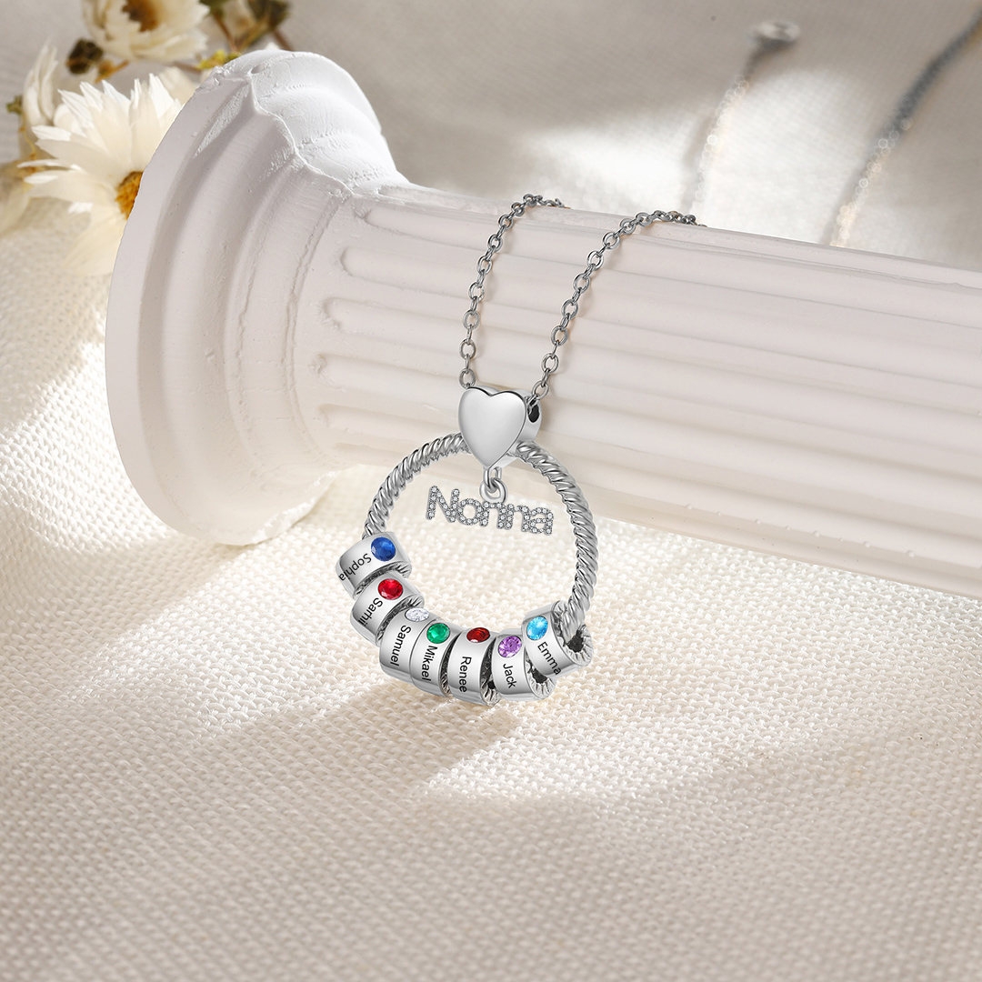 Collana Personalizzata con 7 Nomi e 7 Pietre di Nascita - Un Legame Inciso nel Cuore per Sempre - Regalo di Natale per Nonna | Jessemade