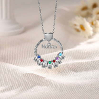 Collana Personalizzata con 7 Nomi e 7 Pietre di Nascita - Un Legame Inciso nel Cuore per Sempre - Regalo di Natale per Nonna | Jessemade