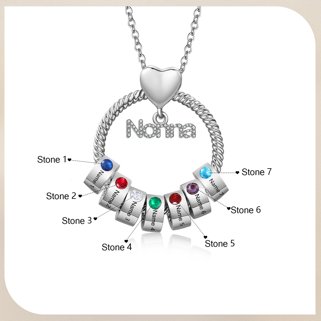 Collana Personalizzata con 7 Nomi e 7 Pietre di Nascita - Un Legame Inciso nel Cuore per Sempre - Regalo di Natale per Nonna | Jessemade
