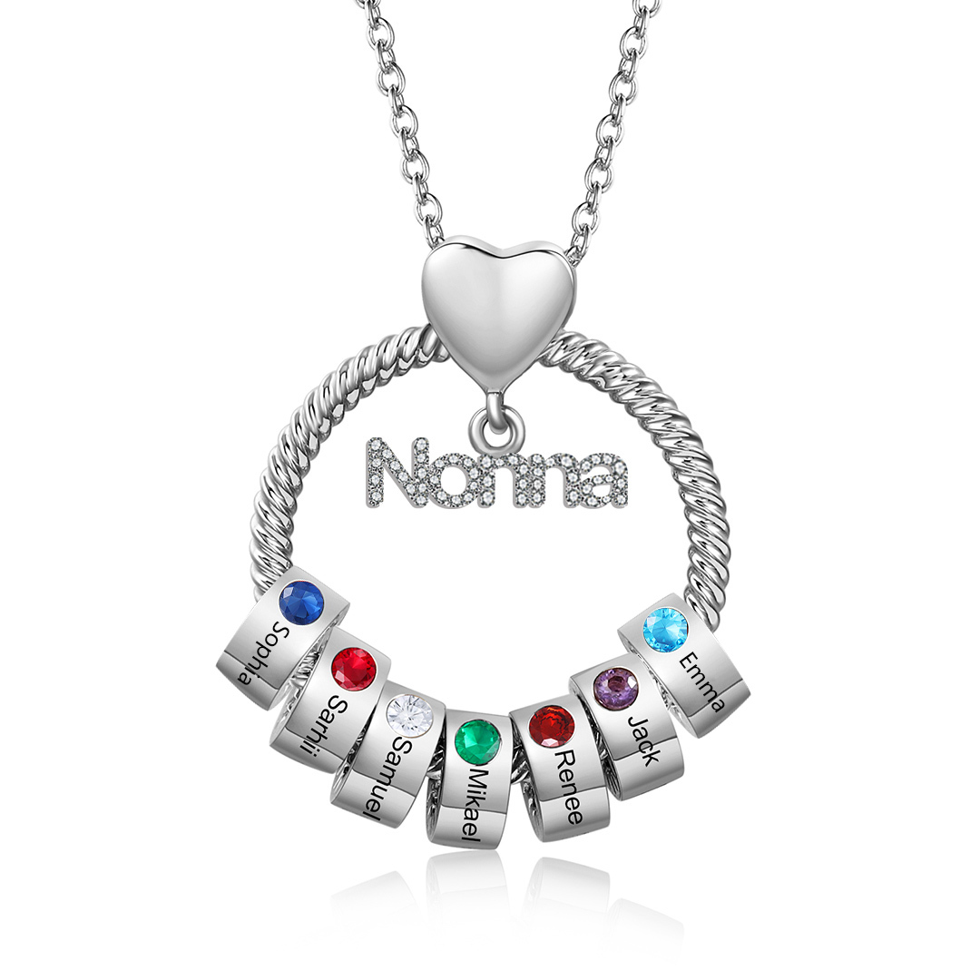 Collana Personalizzata con 7 Nomi e 7 Pietre di Nascita - Un Legame Inciso nel Cuore per Sempre - Regalo di Natale per Nonna | Jessemade