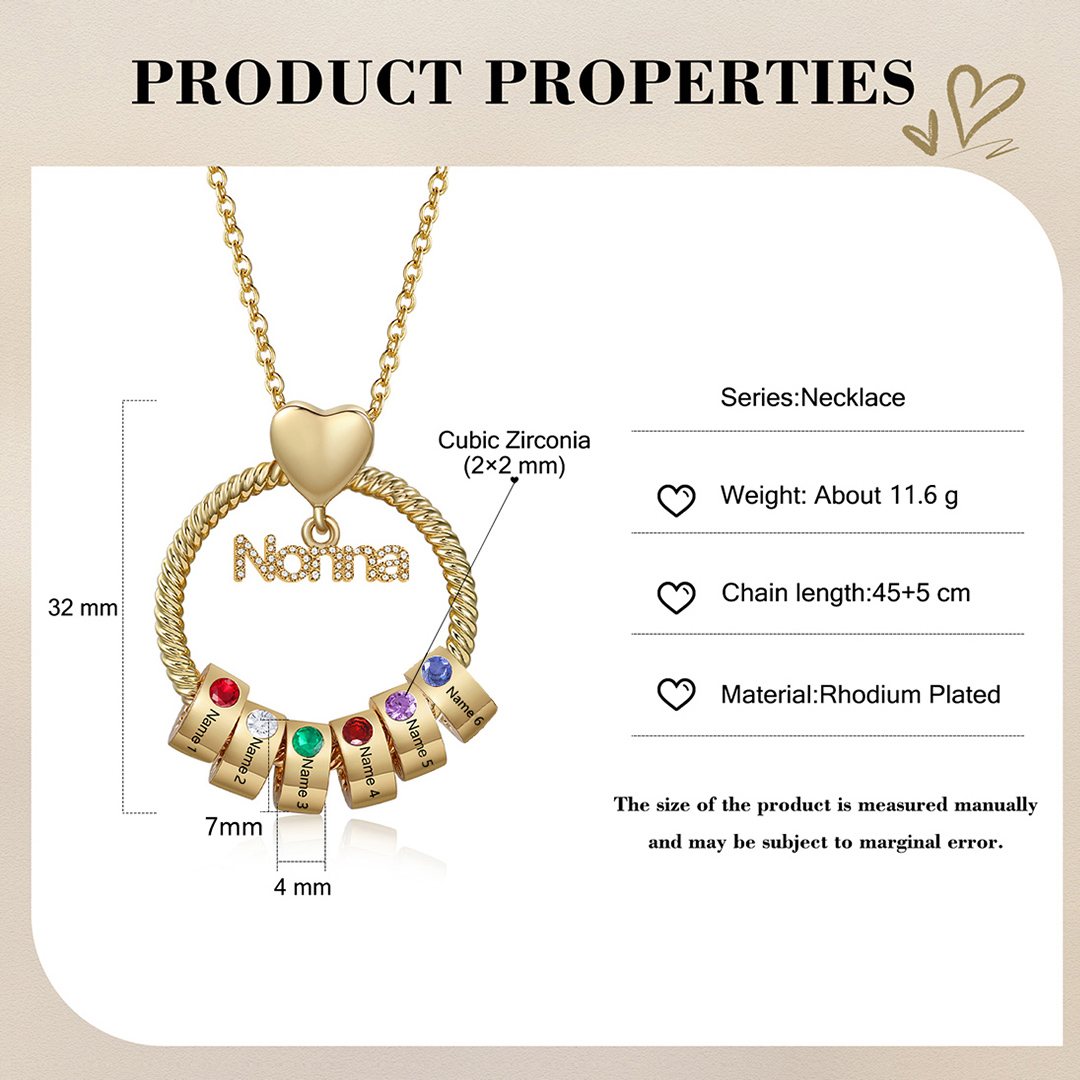 Collana Personalizzata con 6 Nomi e 6 Pietre di Nascita - Un Legame Inciso nel Cuore per Sempre - Regalo di Natale per Nonna | Jessemade
