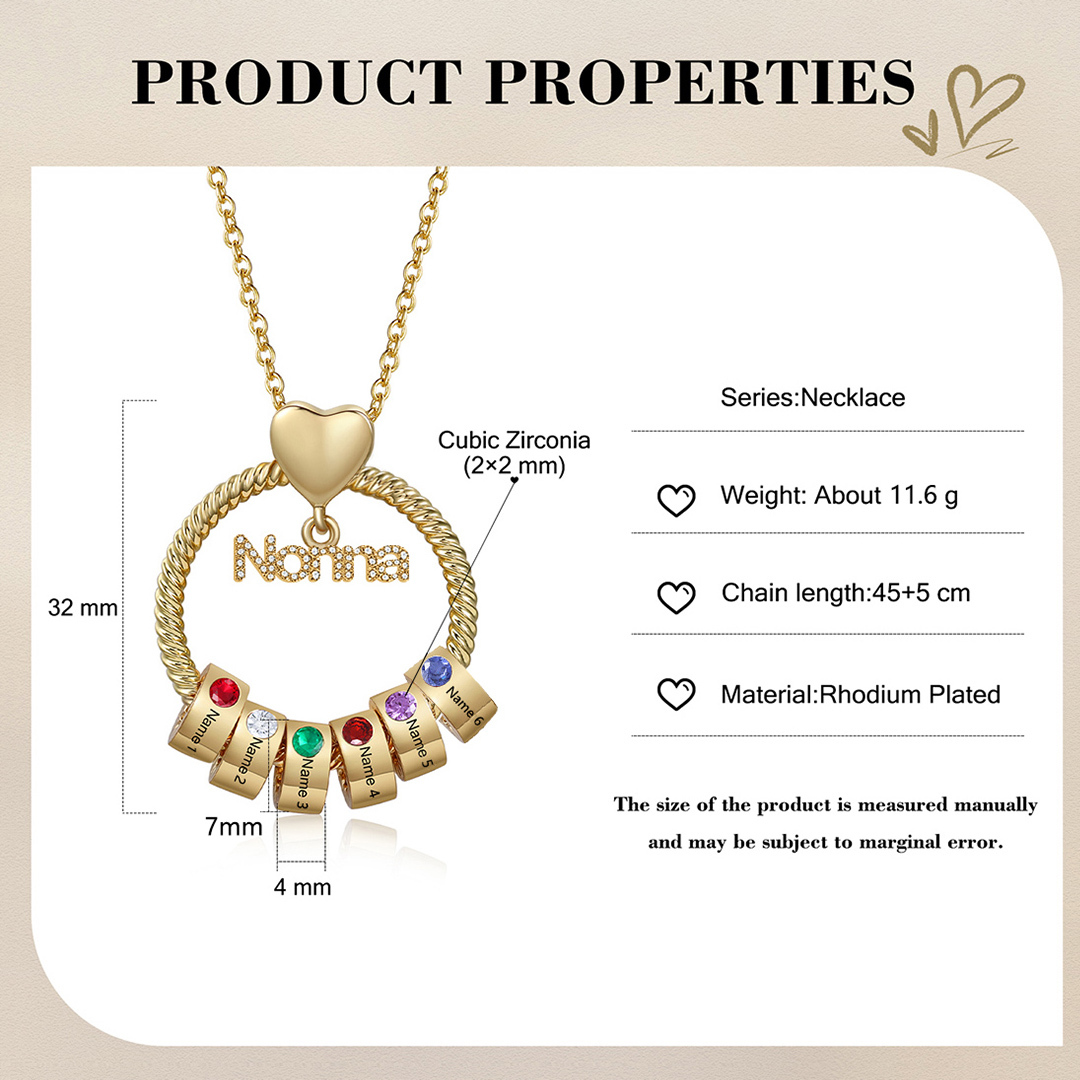 Collana Personalizzata con 6 Nomi e 6 Pietre di Nascita - Un Legame Inciso nel Cuore per Sempre - Regalo di Natale per Nonna | Jessemade