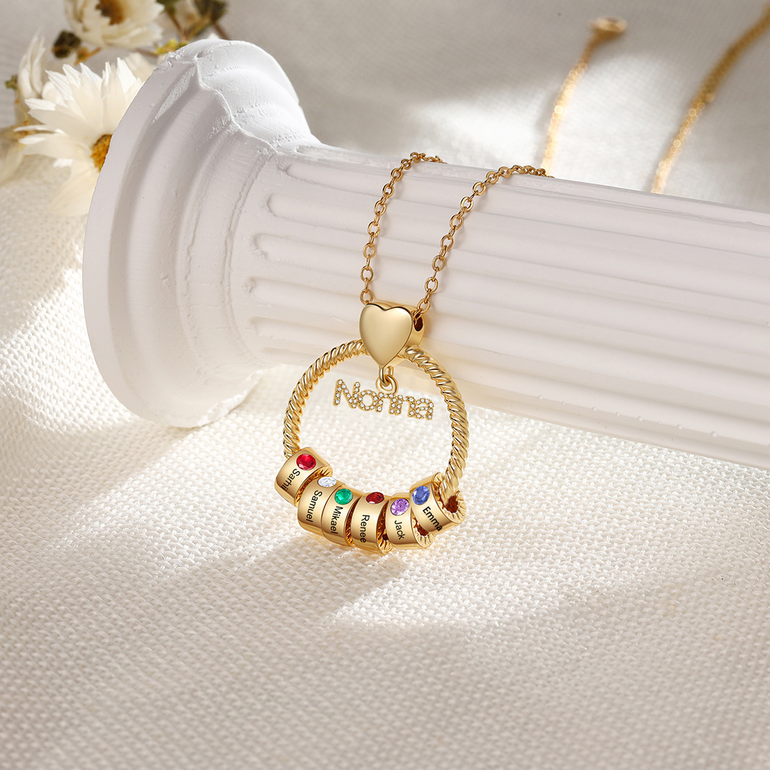Collana Personalizzata con 6 Nomi e 6 Pietre di Nascita - Un Legame Inciso nel Cuore per Sempre - Regalo di Natale per Nonna | Jessemade