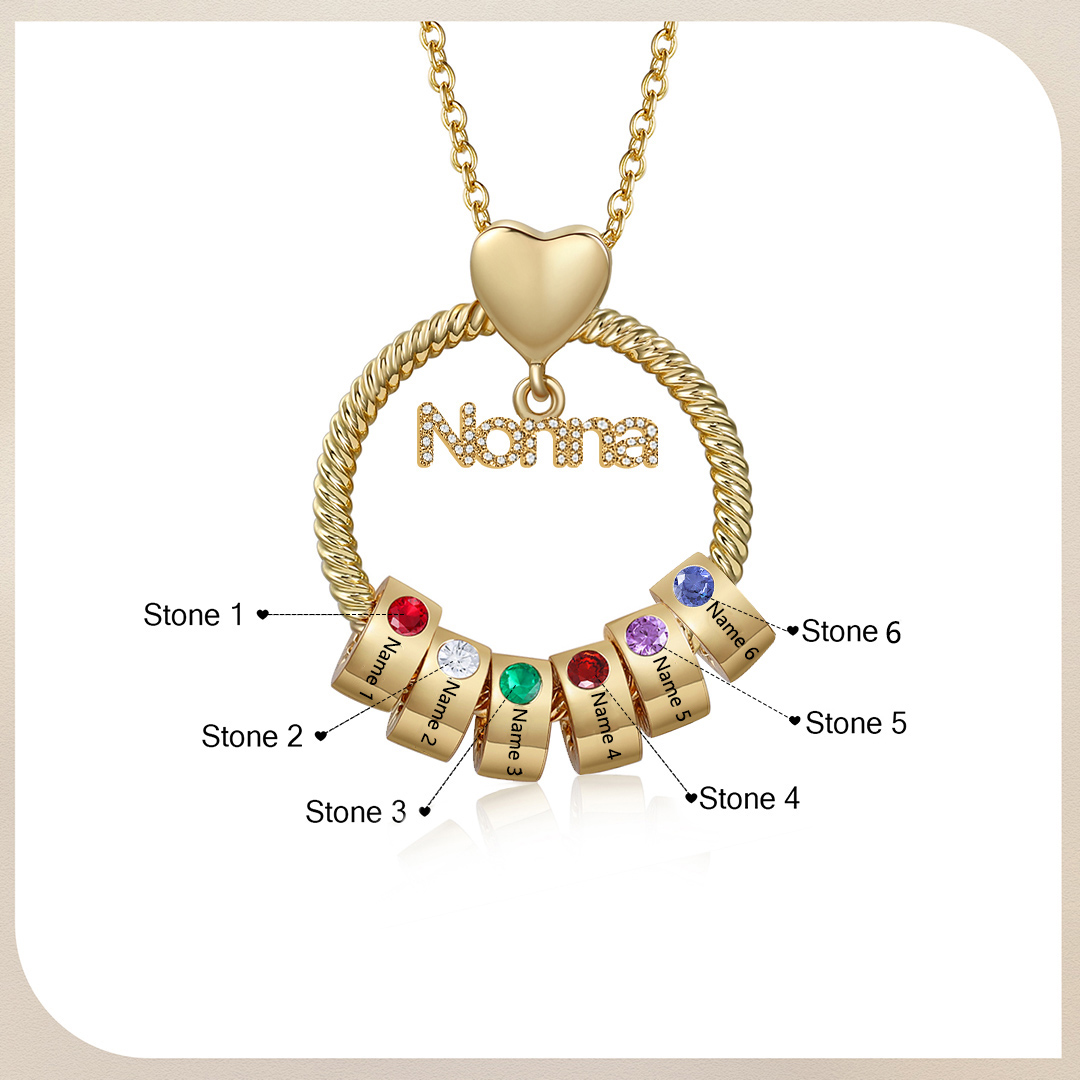 Collana Personalizzata con 6 Nomi e 6 Pietre di Nascita - Un Legame Inciso nel Cuore per Sempre - Regalo di Natale per Nonna | Jessemade