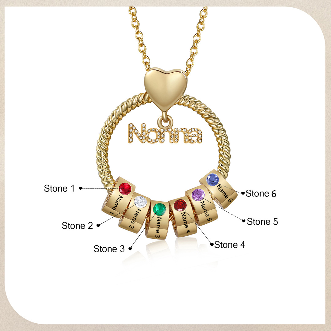 Collana Personalizzata con 6 Nomi e 6 Pietre di Nascita - Un Legame Inciso nel Cuore per Sempre - Regalo di Natale per Nonna | Jessemade