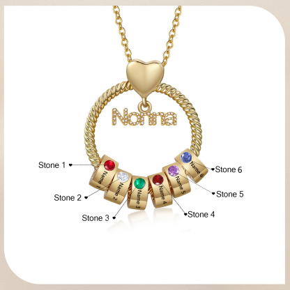 Collana Personalizzata con 6 Nomi e 6 Pietre di Nascita - Un Legame Inciso nel Cuore per Sempre - Regalo di Natale per Nonna | Jessemade