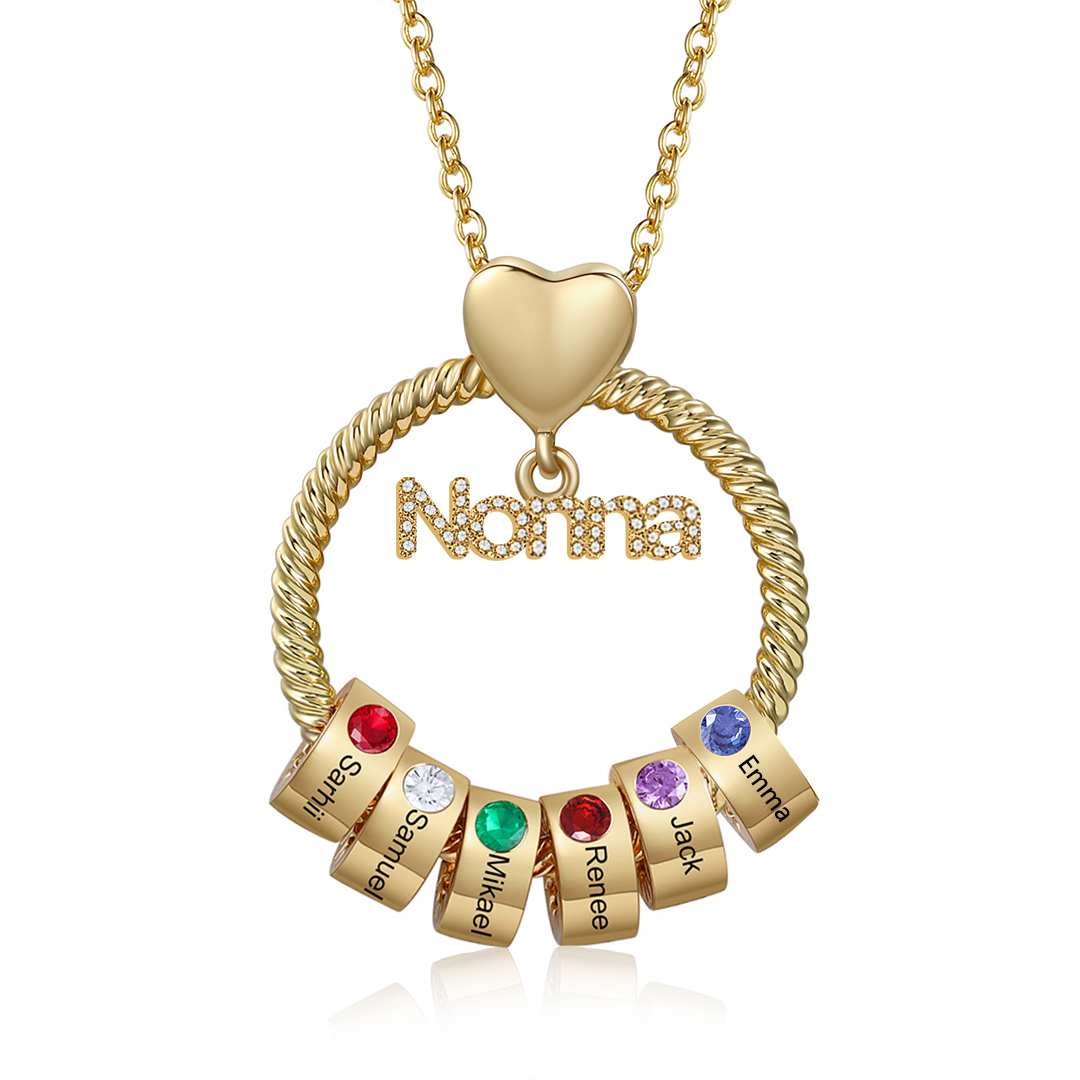 Collana Personalizzata con 6 Nomi e 6 Pietre di Nascita - Un Legame Inciso nel Cuore per Sempre - Regalo di Natale per Nonna | Jessemade