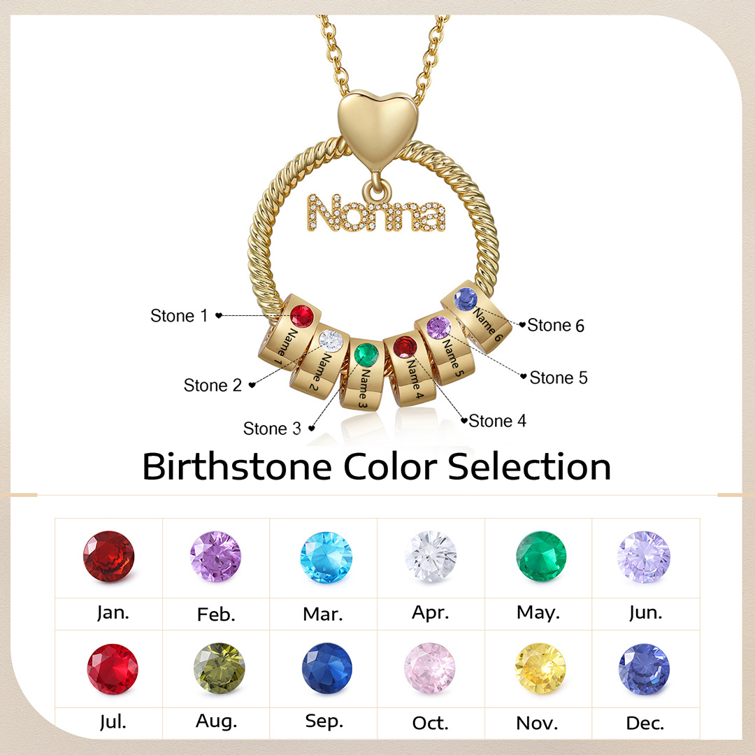 Collana Personalizzata con 6 Nomi e 6 Pietre di Nascita - Un Legame Inciso nel Cuore per Sempre - Regalo di Natale per Nonna | Jessemade