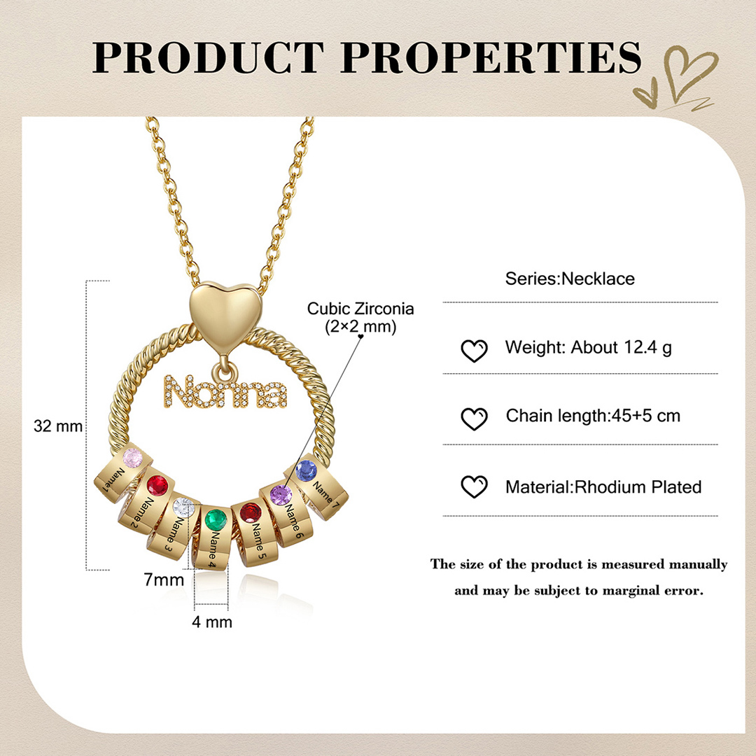 Collana Personalizzata con 7 Nomi e 7 Pietre di Nascita - Un Legame Inciso nel Cuore per Sempre - Regalo di Natale per Nonna | Jessemade