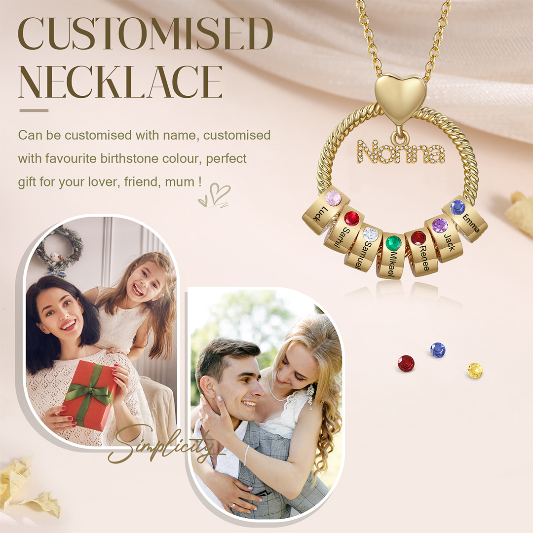 Collana Personalizzata con 7 Nomi e 7 Pietre di Nascita - Un Legame Inciso nel Cuore per Sempre - Regalo di Natale per Nonna | Jessemade