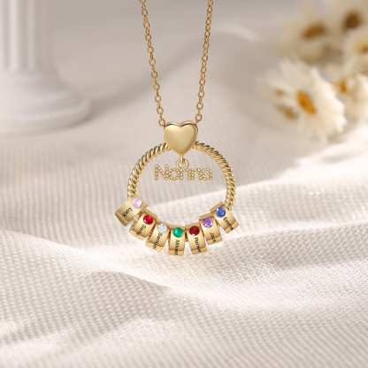 Collana Personalizzata con 7 Nomi e 7 Pietre di Nascita - Un Legame Inciso nel Cuore per Sempre - Regalo di Natale per Nonna | Jessemade