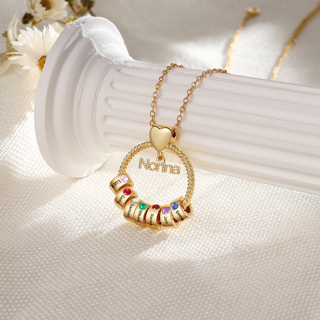 Collana Personalizzata con 7 Nomi e 7 Pietre di Nascita - Un Legame Inciso nel Cuore per Sempre - Regalo di Natale per Nonna | Jessemade
