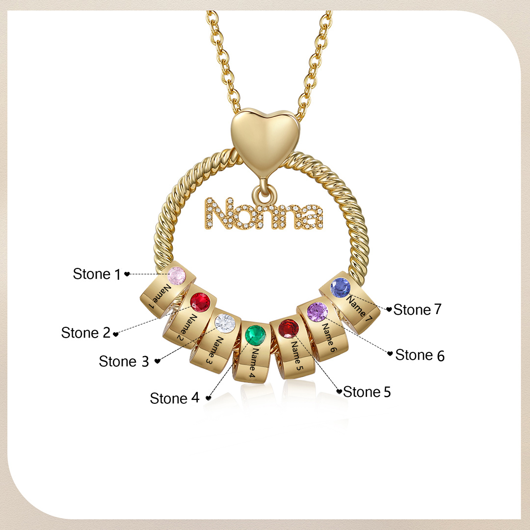 Collana Personalizzata con 7 Nomi e 7 Pietre di Nascita - Un Legame Inciso nel Cuore per Sempre - Regalo di Natale per Nonna | Jessemade