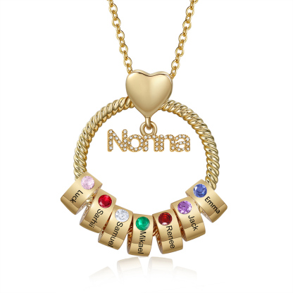 Collana Personalizzata con 7 Nomi e 7 Pietre di Nascita - Un Legame Inciso nel Cuore per Sempre - Regalo di Natale per Nonna | Jessemade