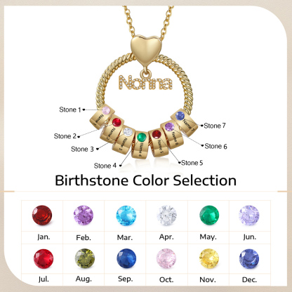 Collana Personalizzata con 7 Nomi e 7 Pietre di Nascita - Un Legame Inciso nel Cuore per Sempre - Regalo di Natale per Nonna | Jessemade