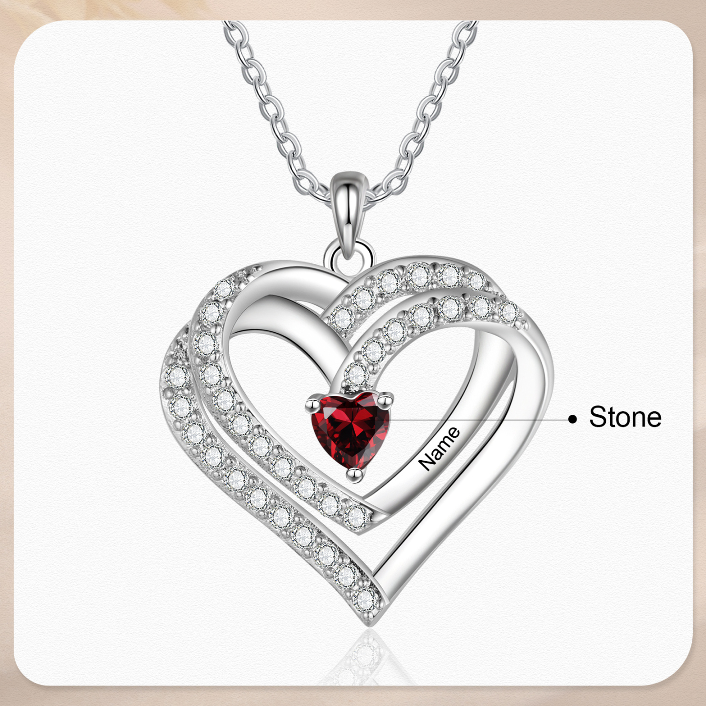 Collana Personalizzata da Donna in Argento 925 con 1 Nome e 1 Pietra della Nascita a Forma di Cuore - Regalo di San Valentino per Lei | Jessemade