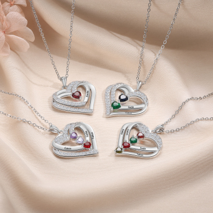 Collana Personalizzata da Donna in Argento 925 con 1 Nome e 1 Pietra della Nascita a Forma di Cuore - Regalo di San Valentino per Lei | Jessemade