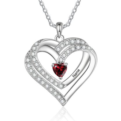 Collana Personalizzata da Donna in Argento 925 con 1 Nome e 1 Pietra della Nascita a Forma di Cuore - Regalo di San Valentino per Lei | Jessemade