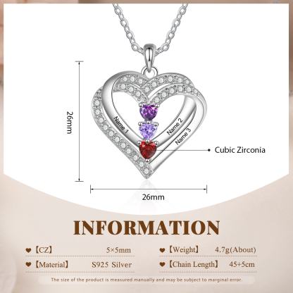 Collana Personalizzata da Donna in Argento 925 con 3 Nomi e 3 Pietre della Nascita a Forma di Cuore - Regalo di San Valentino per Lei | Jessemade