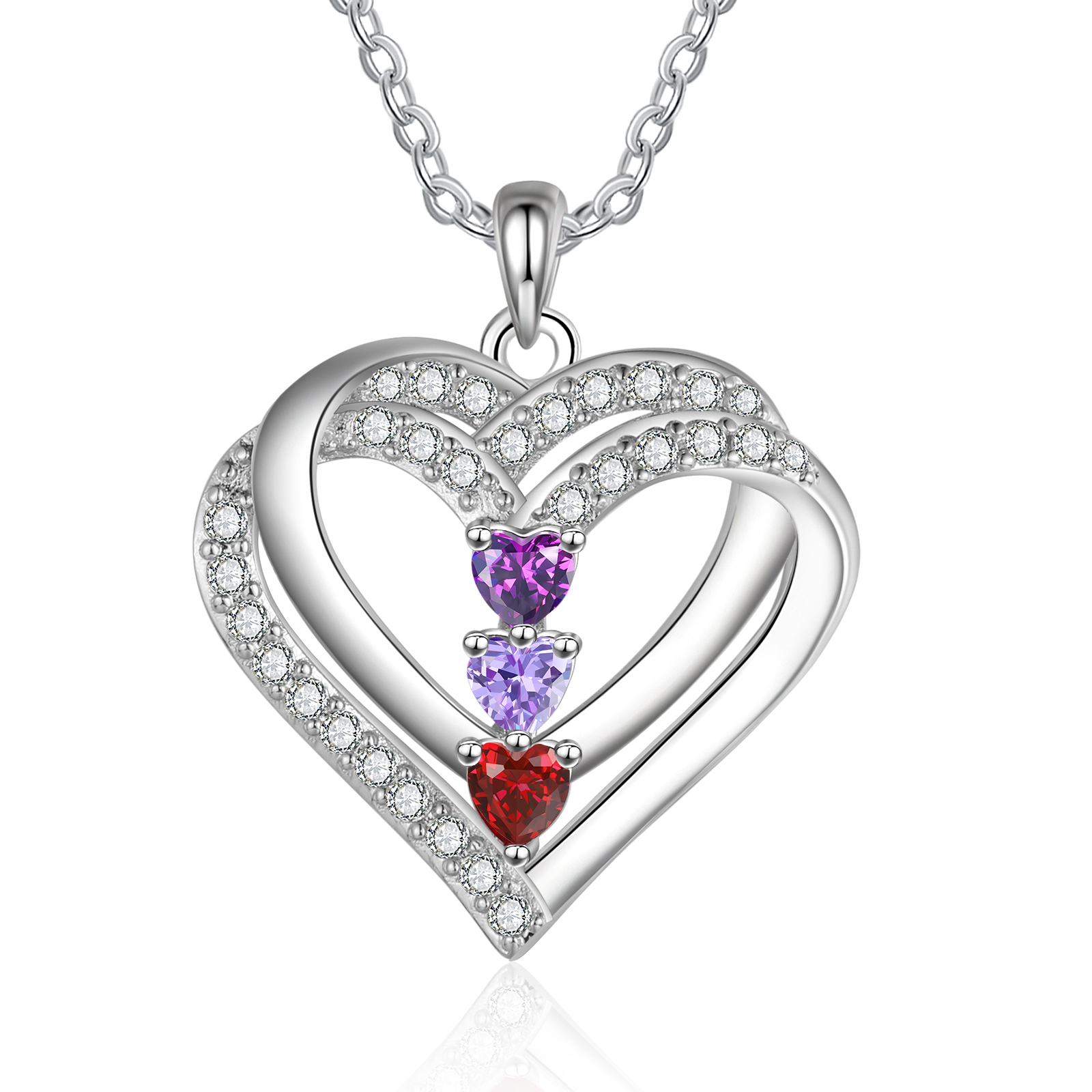Collana Personalizzata da Donna in Argento 925 con 3 Nomi e 3 Pietre della Nascita a Forma di Cuore - Regalo di San Valentino per Lei | Jessemade