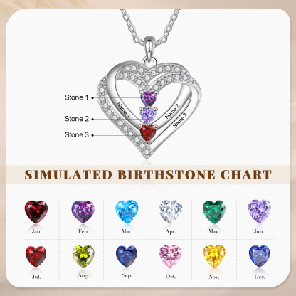 Collana Personalizzata da Donna in Argento 925 con 3 Nomi e 3 Pietre della Nascita a Forma di Cuore - Regalo di San Valentino per Lei | Jessemade