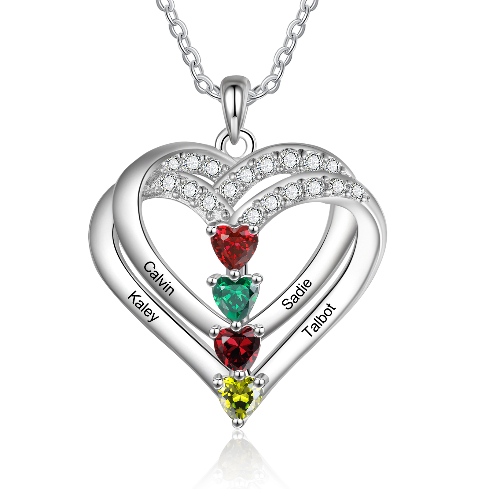 Collana Personalizzata da Donna in Argento 925 con 4 Nomi e 4 Pietre d