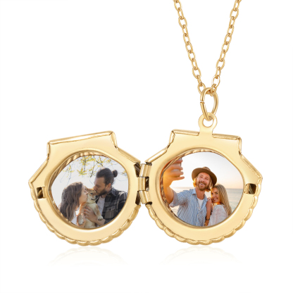 Personalised Women’s Seashell Locket Necklace – Customisable with 2 Photos, Available in Silver, Gold, and Rose Gold | Valentine’s Day Gift for Her | Jessemade