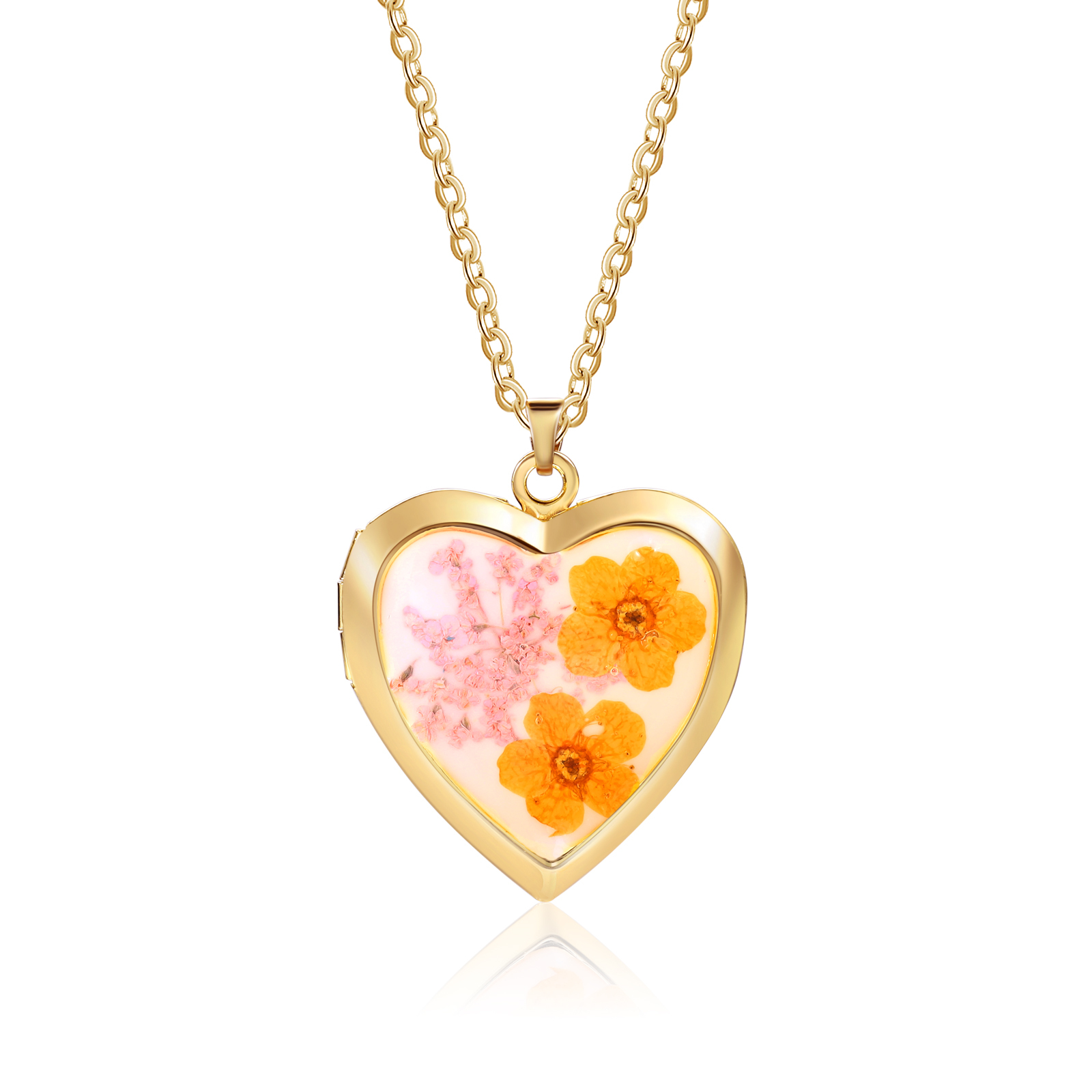 Collana Personalizzata a Forma di Cuore con Fiori e 2 Foto - Disponibile in 3 Colori - Regalo di San Valentino per Lei | Jessemade