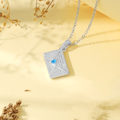 Personalised Envelope Pendant Necklace - Customised with 1 Photo & 1 Birthstone, Available in 4 Colours, Valentine’s Day Gift for Couple | Jessemade