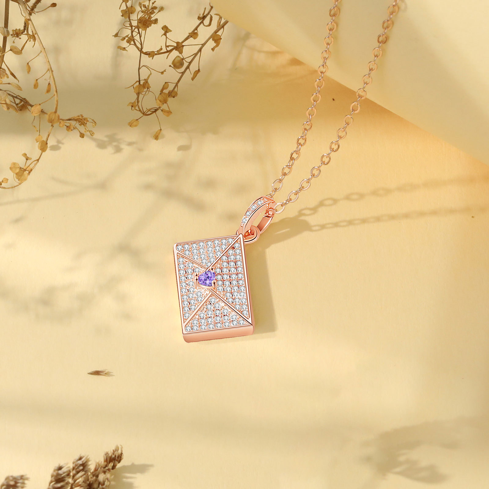 Personalised Envelope Pendant Necklace - Customised with 1 Photo & 1 Birthstone, Available in 4 Colours, Valentine’s Day Gift for Couple | Jessemade