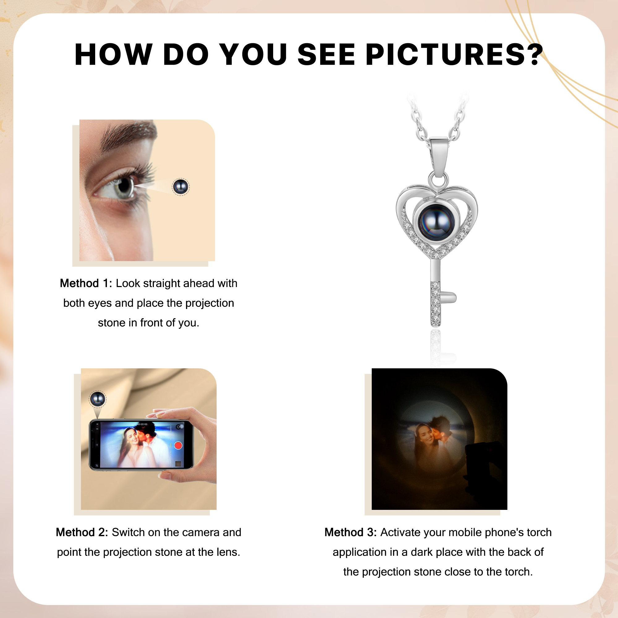 Collana Proiezione Personalizzata a Forma di Cuore con Chiave e 1 Foto – Regalo di San Valentino per Lei/Lui | Jessemade