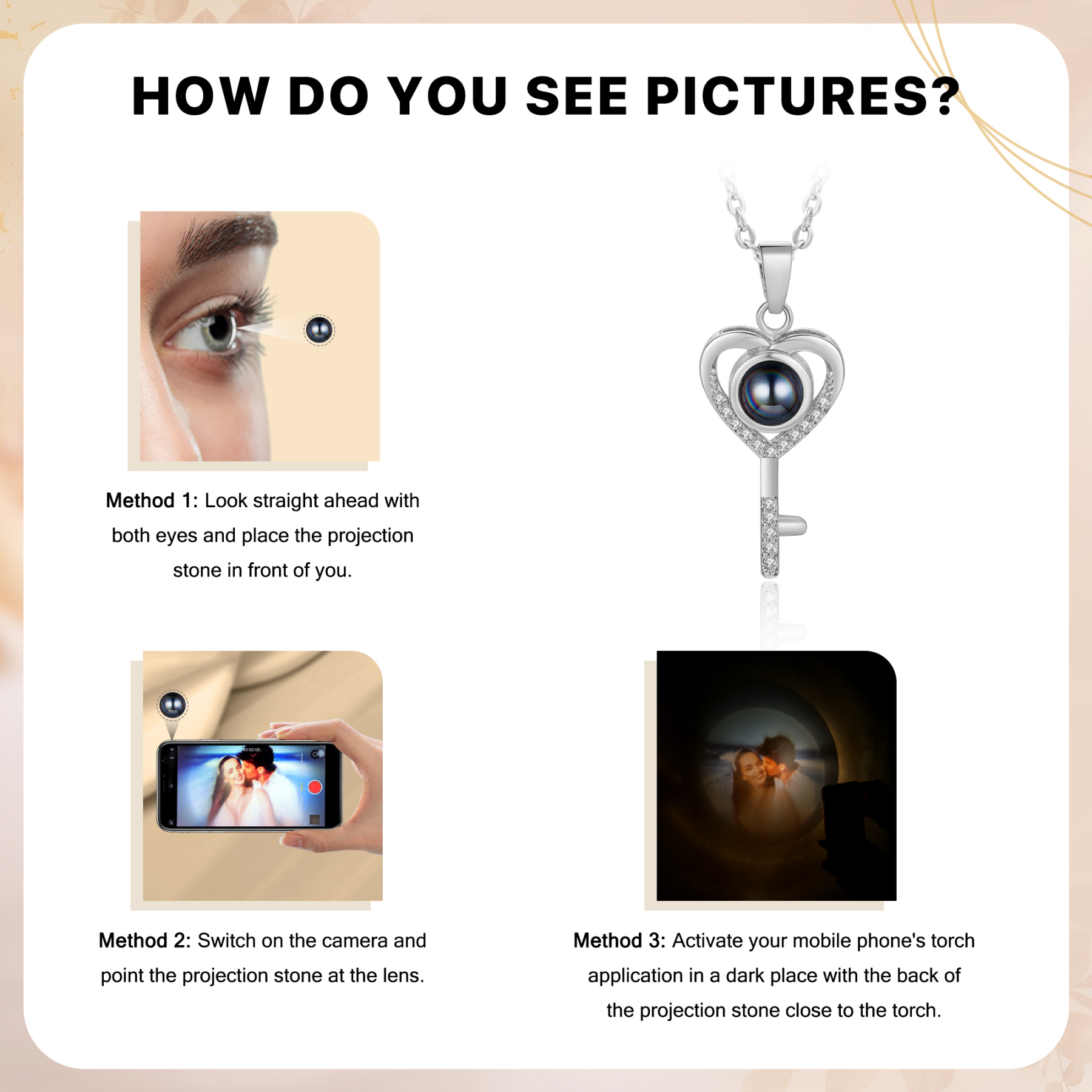 Collana Proiezione Personalizzata a Forma di Cuore con Chiave e 1 Foto – Regalo di San Valentino per Lei/Lui | Jessemade