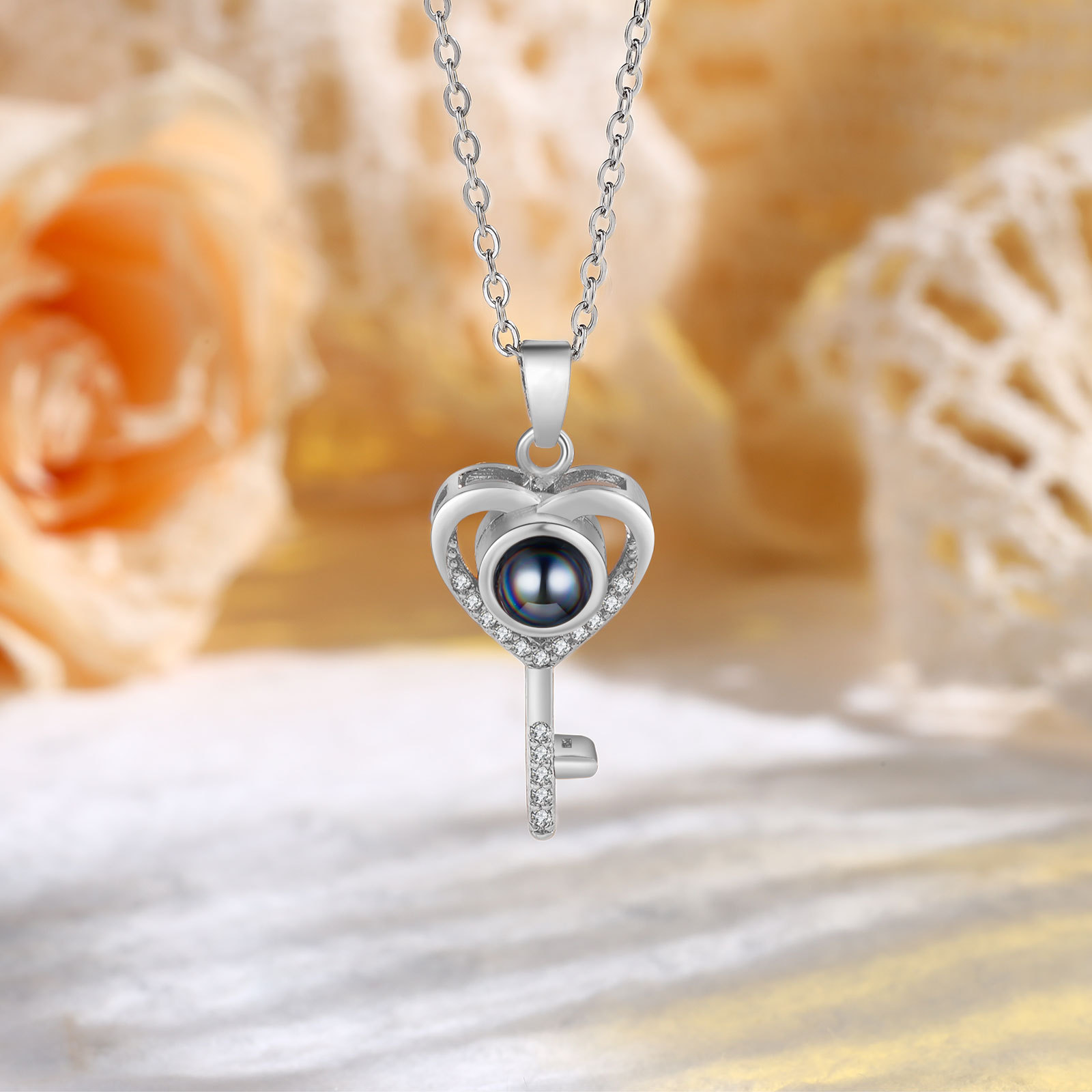 Collana Proiezione Personalizzata a Forma di Cuore con Chiave e 1 Foto – Regalo di San Valentino per Lei/Lui | Jessemade