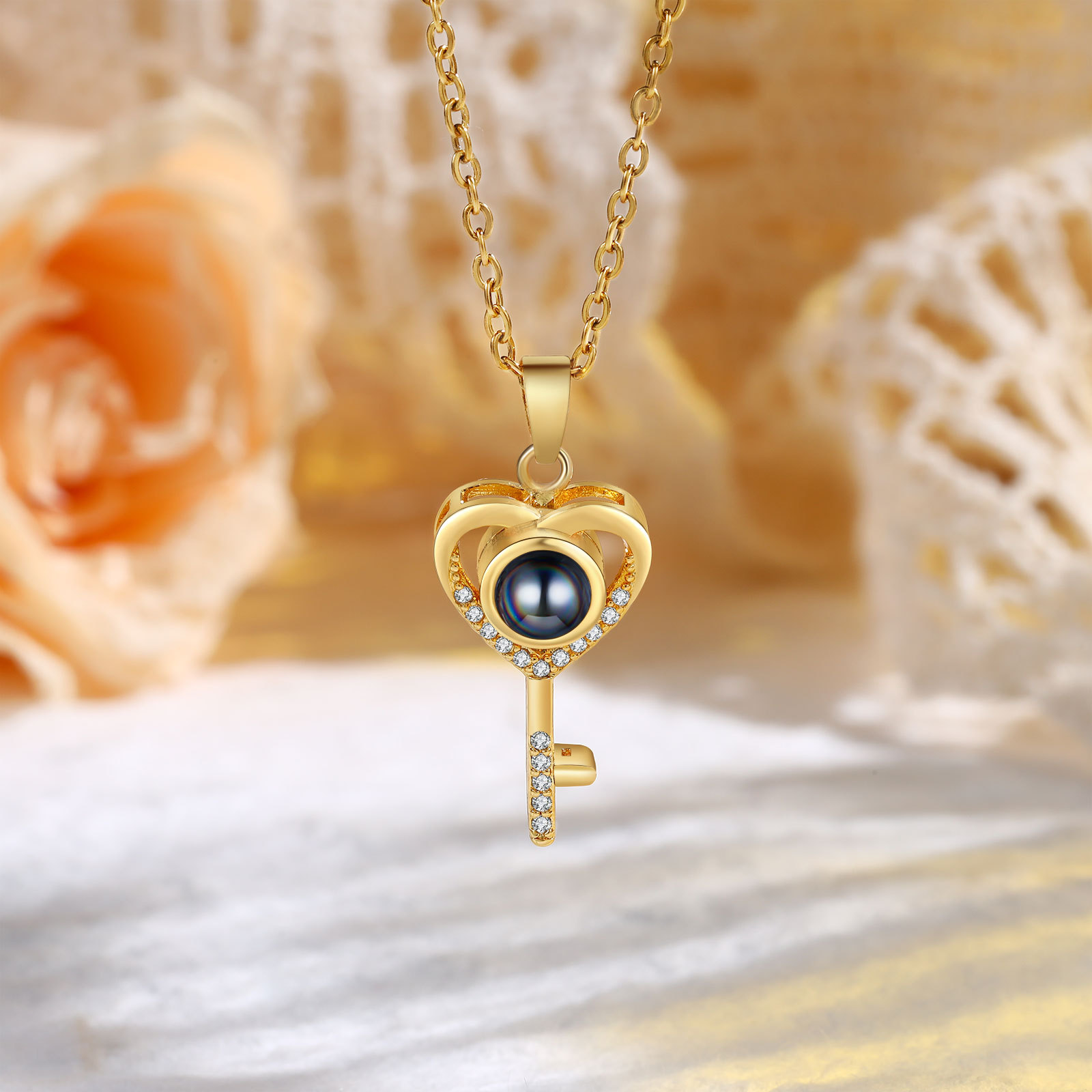 Collana Proiezione Personalizzata a Forma di Cuore con Chiave e 1 Foto – Regalo di San Valentino per Lei/Lui | Jessemade