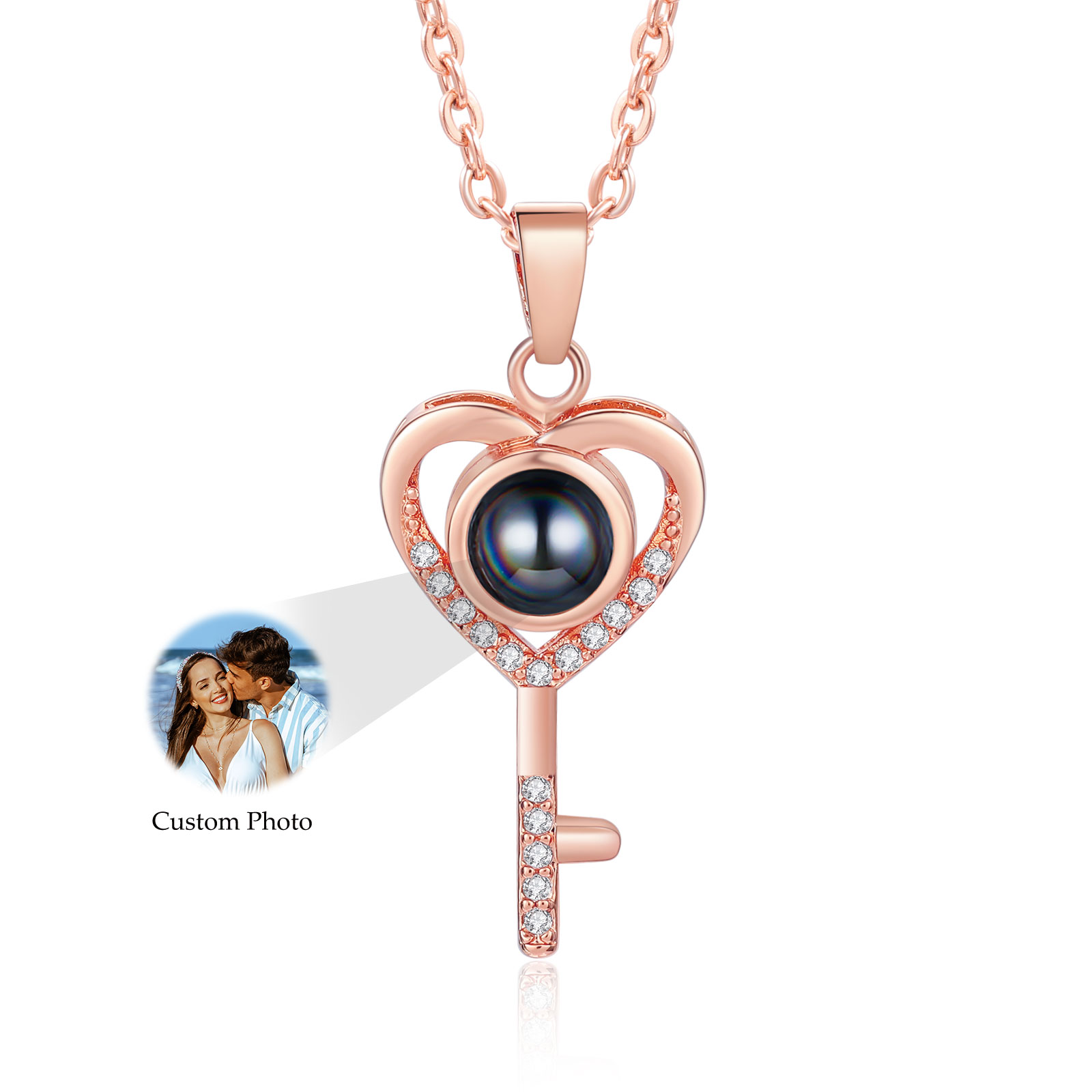Collana Proiezione Personalizzata a Forma di Cuore con Chiave e 1 Foto – Regalo di San Valentino per Lei/Lui | Jessemade