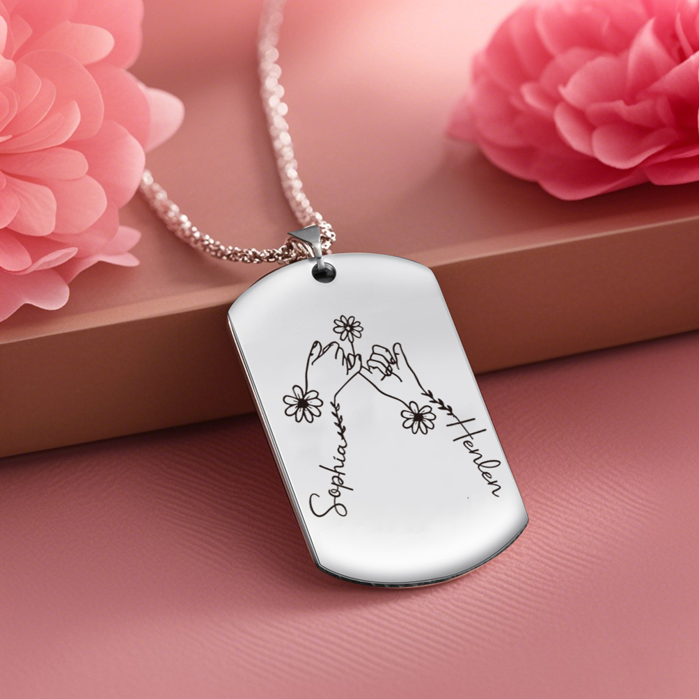 Collana Personalizzata per Coppie con 2 Nomi e Design con Mani Intrecciate - Acciaio Inossidabile Nero o Bianco - Regalo di San Valentino per Lei/Lui | Jessemade