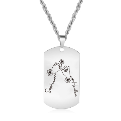 Collana Personalizzata per Coppie con 2 Nomi e Design con Mani Intrecciate - Acciaio Inossidabile Nero o Bianco - Regalo di San Valentino per Lei/Lui | Jessemade