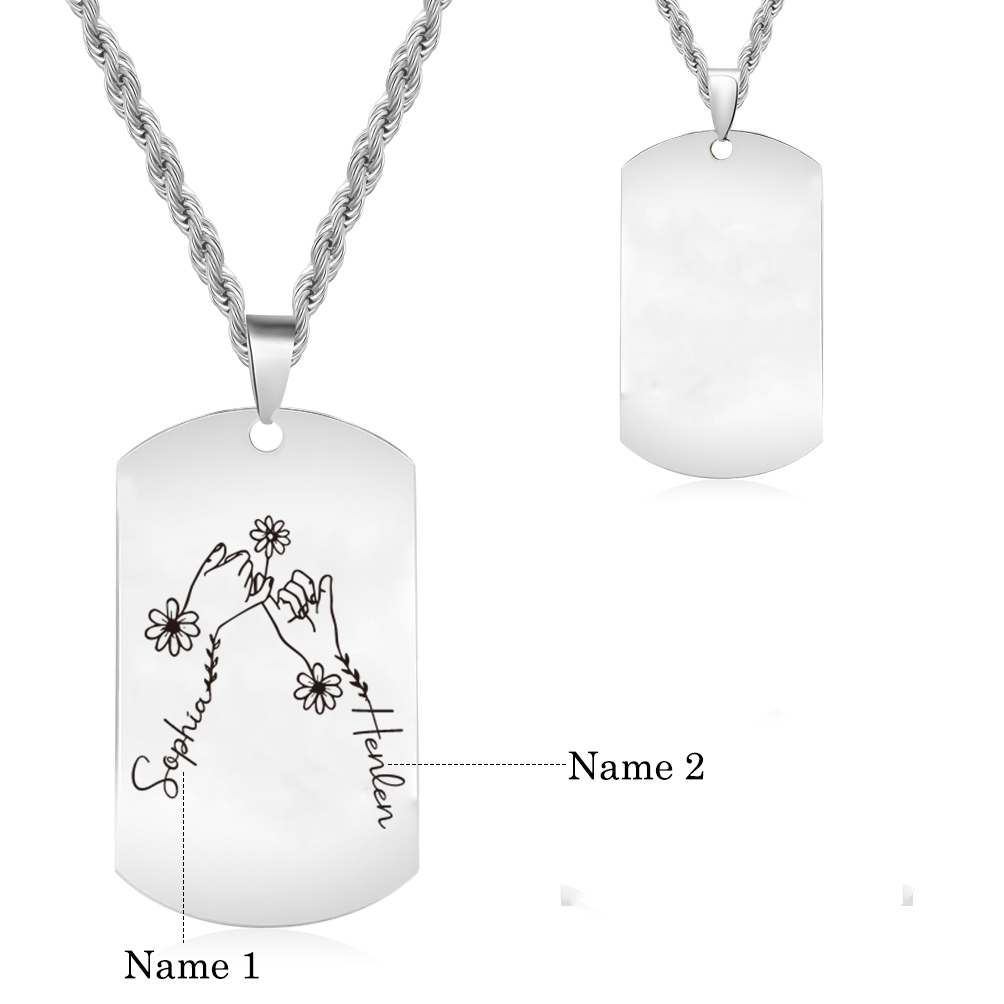 Collana Personalizzata per Coppie con 2 Nomi e Design con Mani Intrecciate - Acciaio Inossidabile Nero o Bianco - Regalo di San Valentino per Lei/Lui | Jessemade