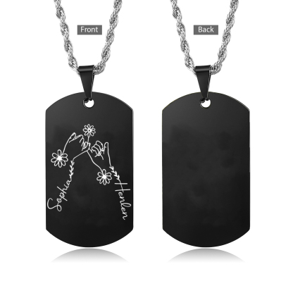 Collana Personalizzata per Coppie con 2 Nomi e Design con Mani Intrecciate - Acciaio Inossidabile Nero o Bianco - Regalo di San Valentino per Lei/Lui | Jessemade